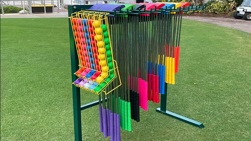 miniature-golf-club-stand MINIATURE GOLF CLUBS DISPLAY RACK CORPORATE TRADESHOW NAPLES FLORIDA