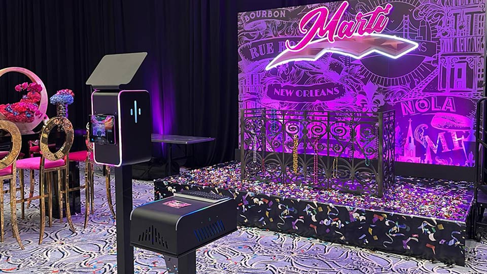 custom backdrop with our black venture photo booth in naples, florida